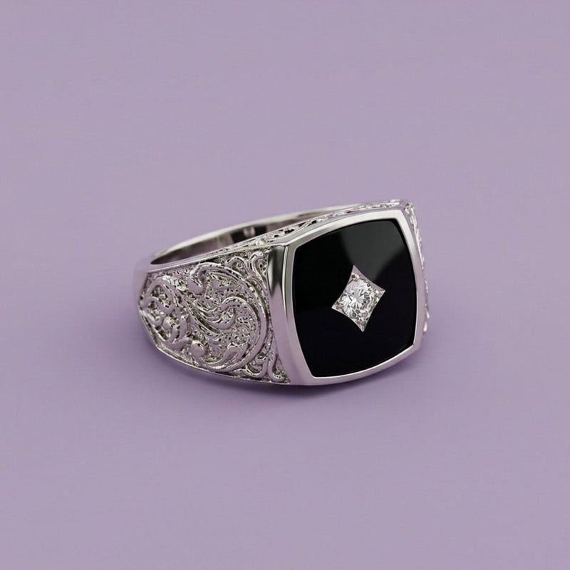 Vintage Black Onyx & Filigree Signet Ring