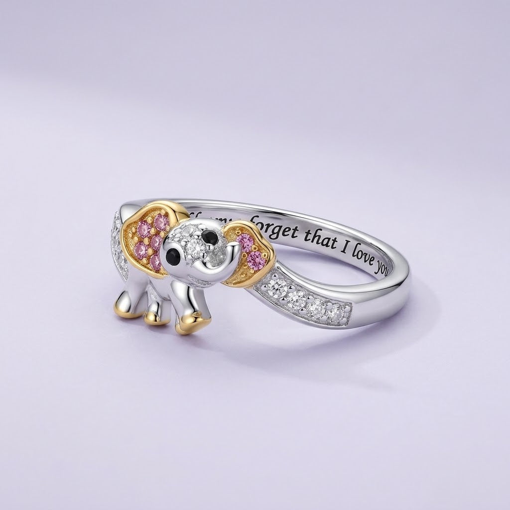 Engraved Elephant Family Ring