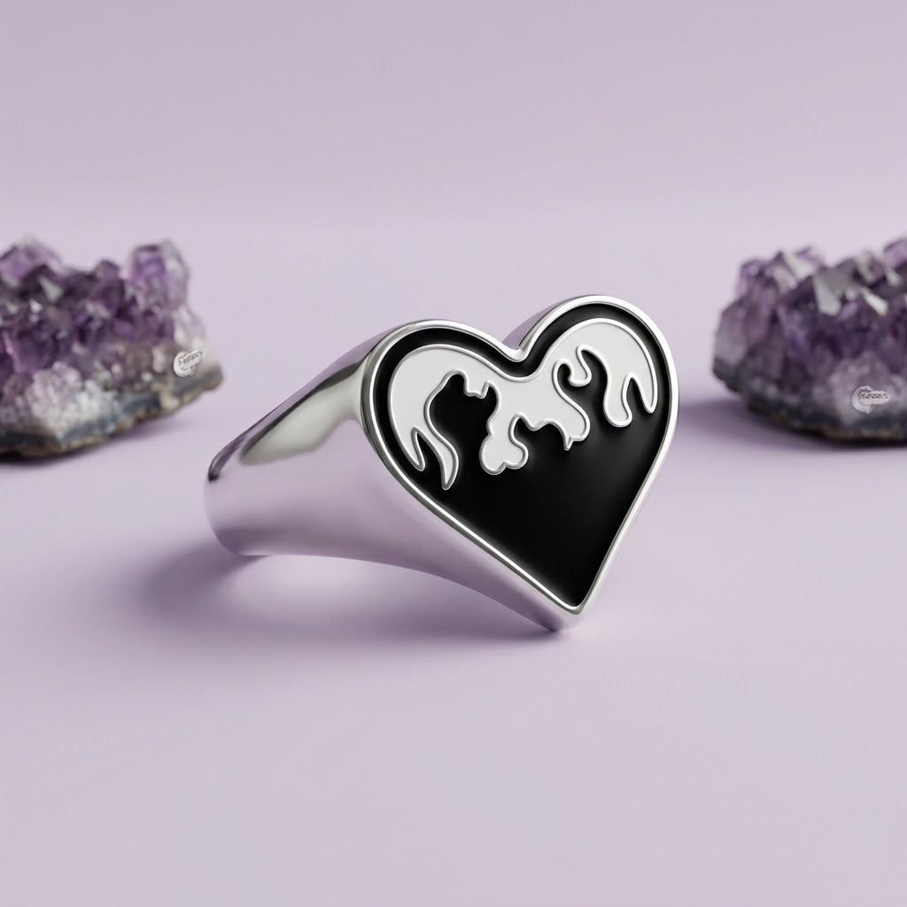 Flames of Passion Heart Signet Ring