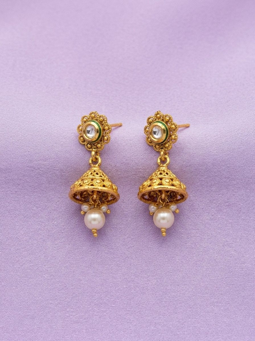Heritage Gold Filigree Kundan & Jhumka Necklace Set