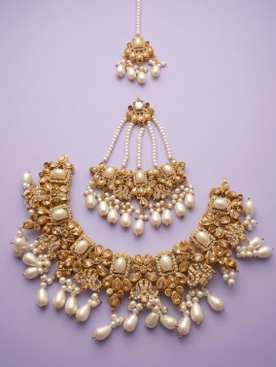 Regal Imperial Pearl & Polki Bridal Set