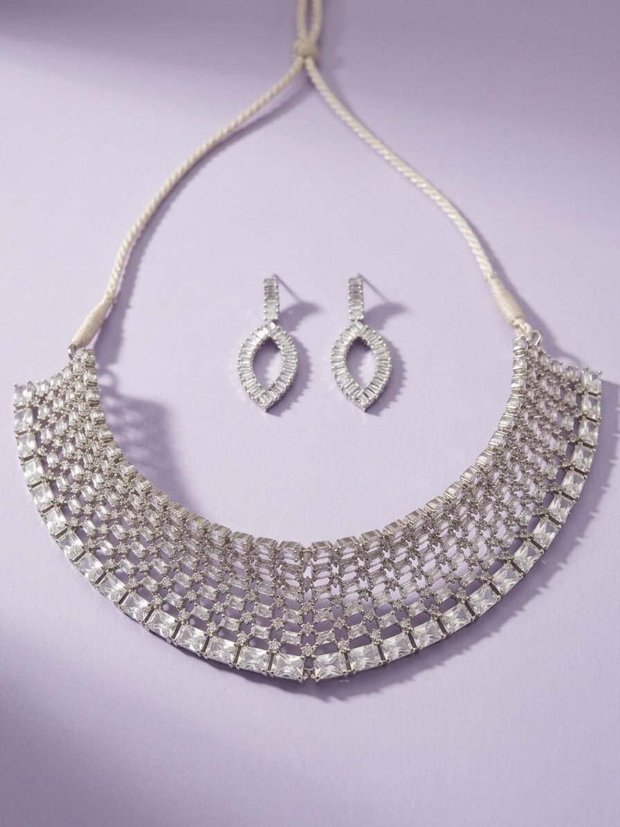Crystal Lattice Mesh Choker & Earrings Set