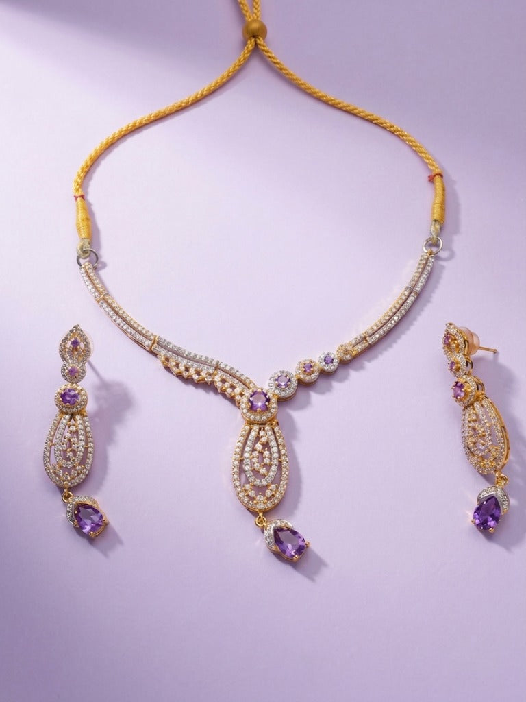 Amethyst Violet Filigree Necklace Set with Drop Earrings