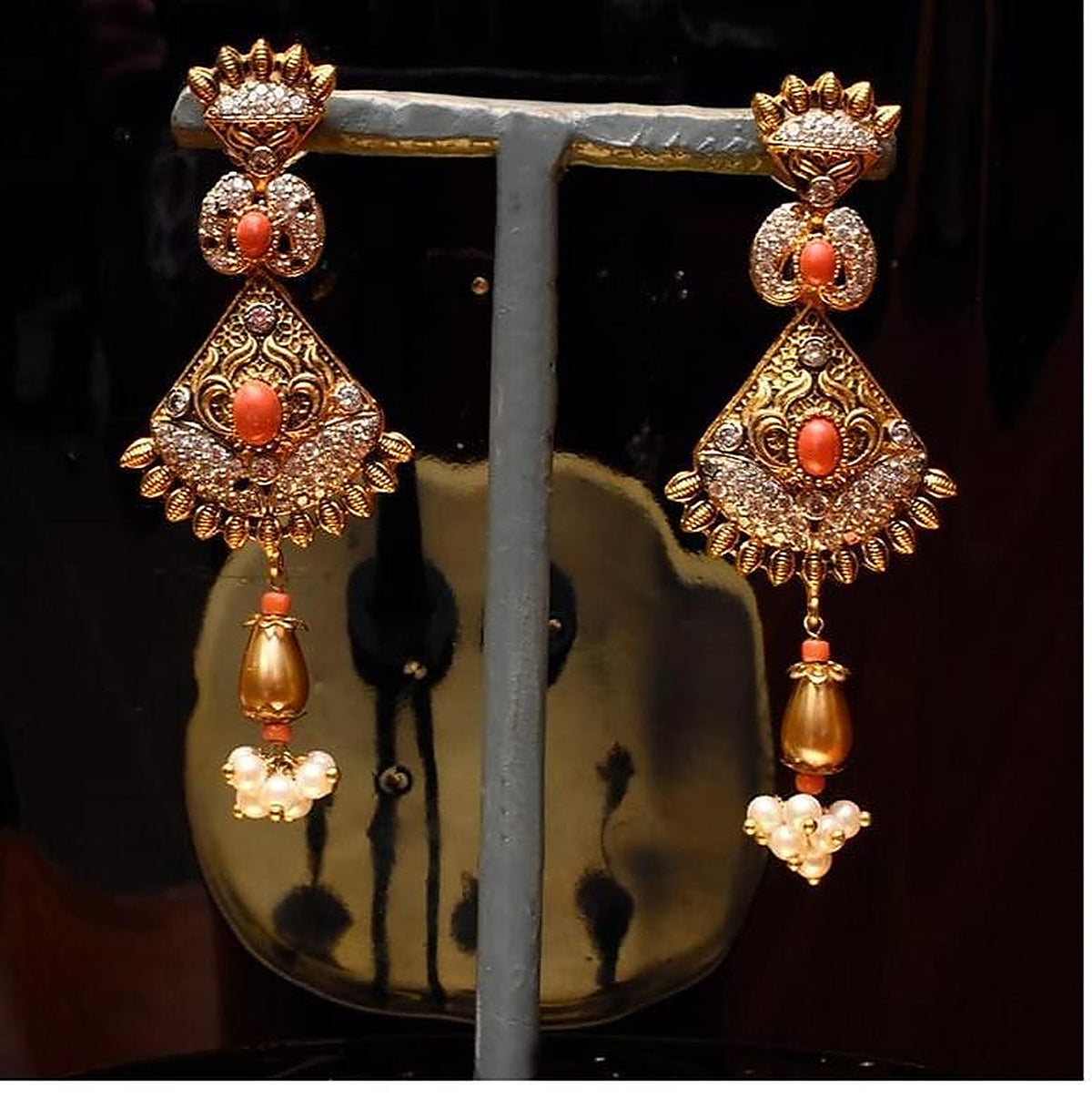 925 Silver Coral Pearl Drop Earrings - Full pair
