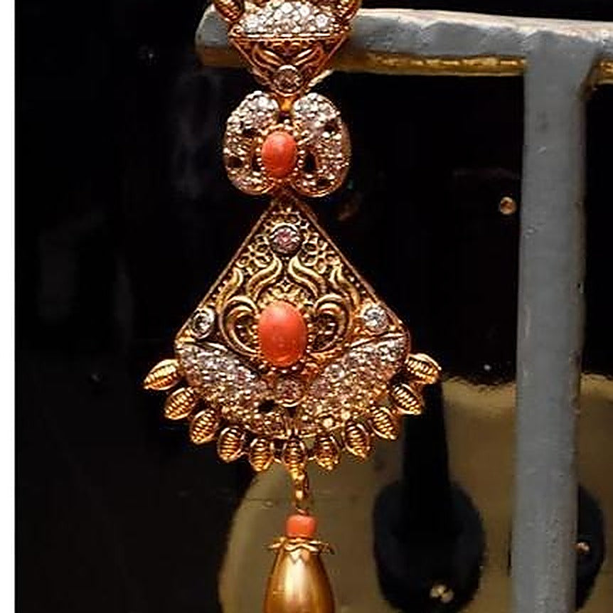 925 Silver Coral Pearl Drop Earrings - Close-up: left earring