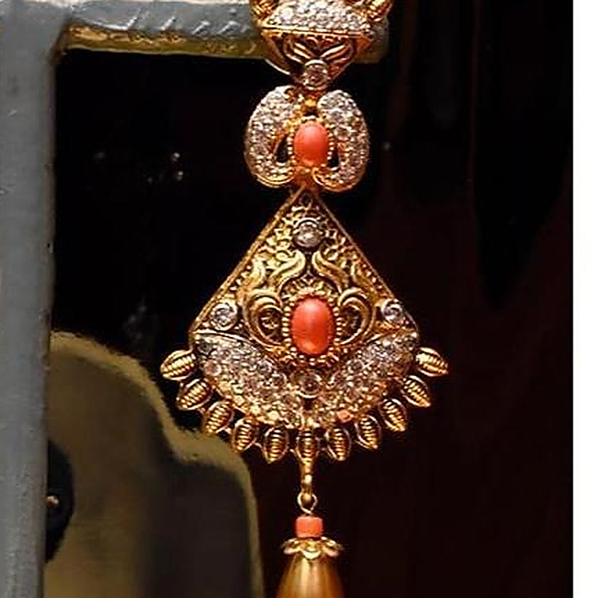 925 Silver Coral Pearl Drop Earrings - Close-up: right earring