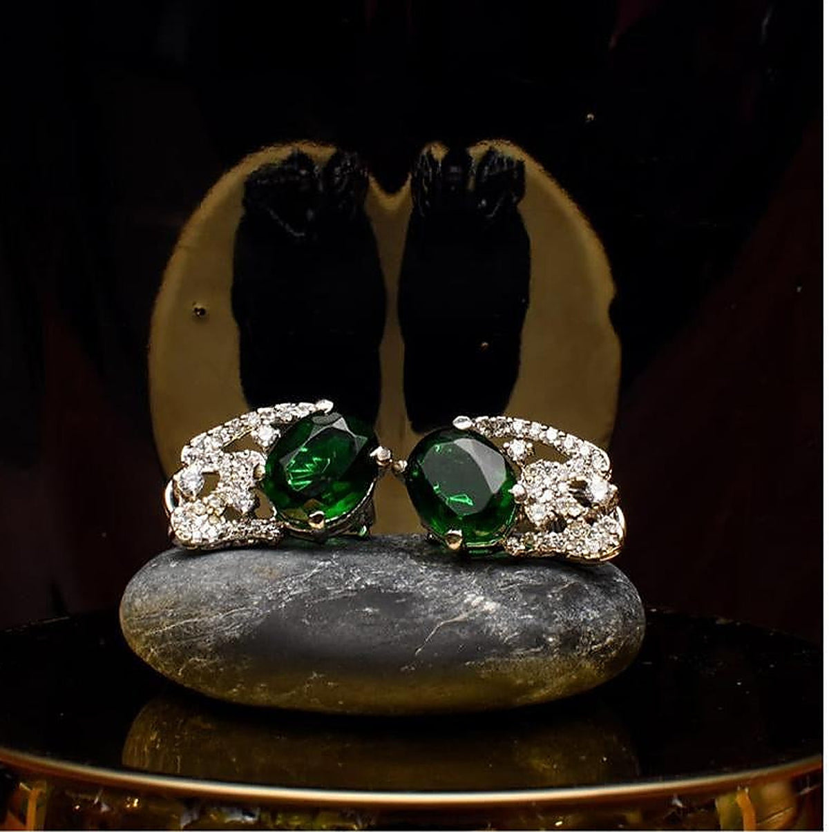 925 Silver Emerald Green Cluster Earrings - Full pair