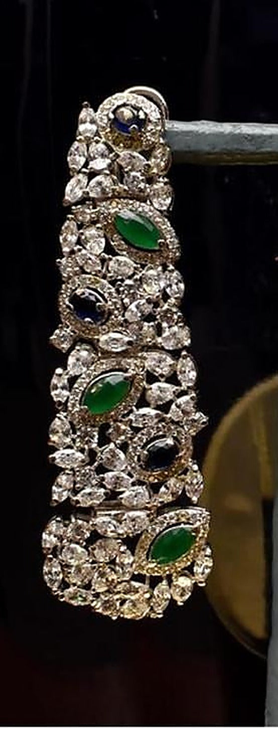925 Silver Emerald Marquise Long Drop Earrings - Left earring