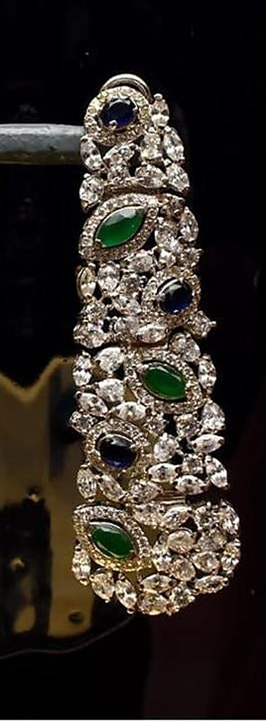 925 Silver Emerald Marquise Long Drop Earrings - Right earring