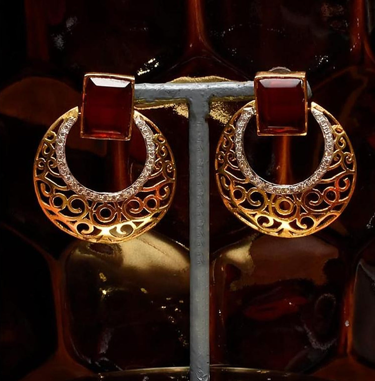 925 Silver Maroon Chand Bali Earrings - Full pair