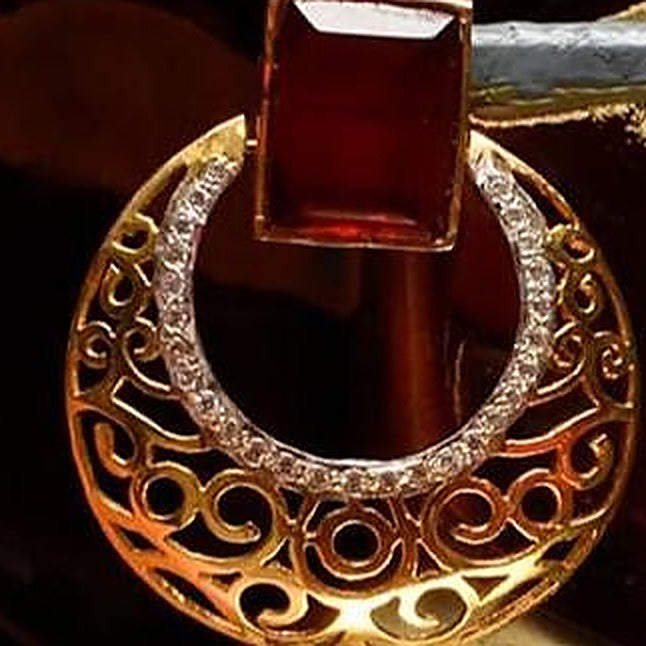 925 Silver Maroon Chand Bali Earrings - Close-up: left earring