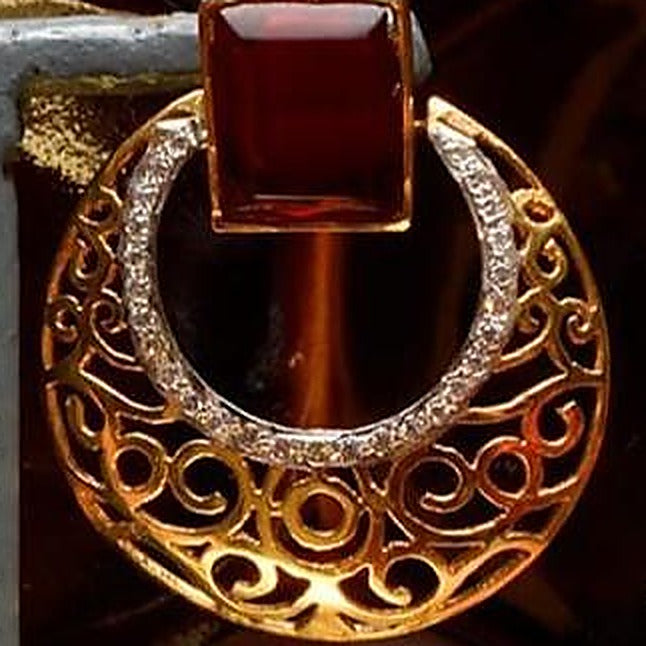 925 Silver Maroon Chand Bali Earrings - Close-up: right earring
