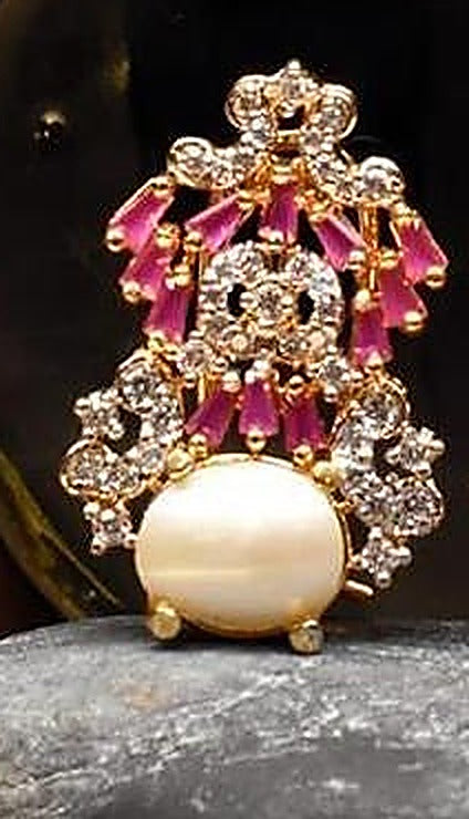 925 Silver Pink Zircon Pearl Stud Earrings - Left earring