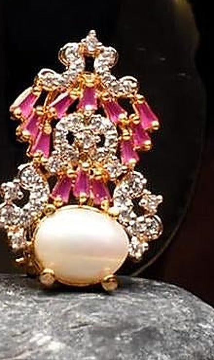 925 Silver Pink Zircon Pearl Stud Earrings - Right earring