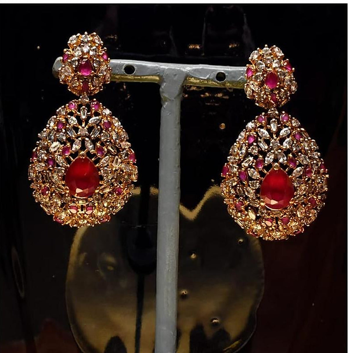 925 Silver Ruby Pink Zircon Statement Earrings - Full pair