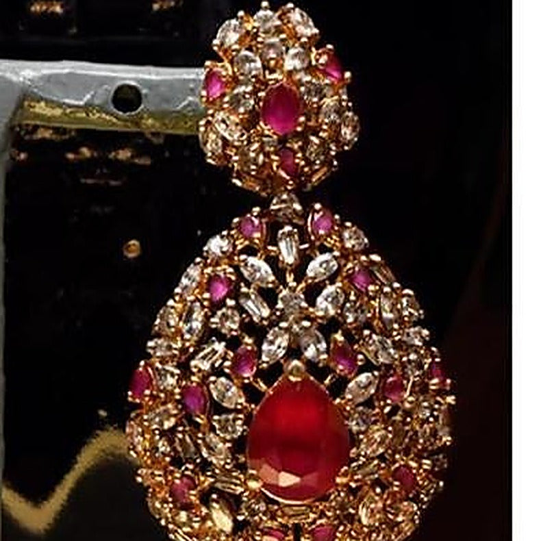 925 Silver Ruby Pink Zircon Statement Earrings - Close-up: right earring