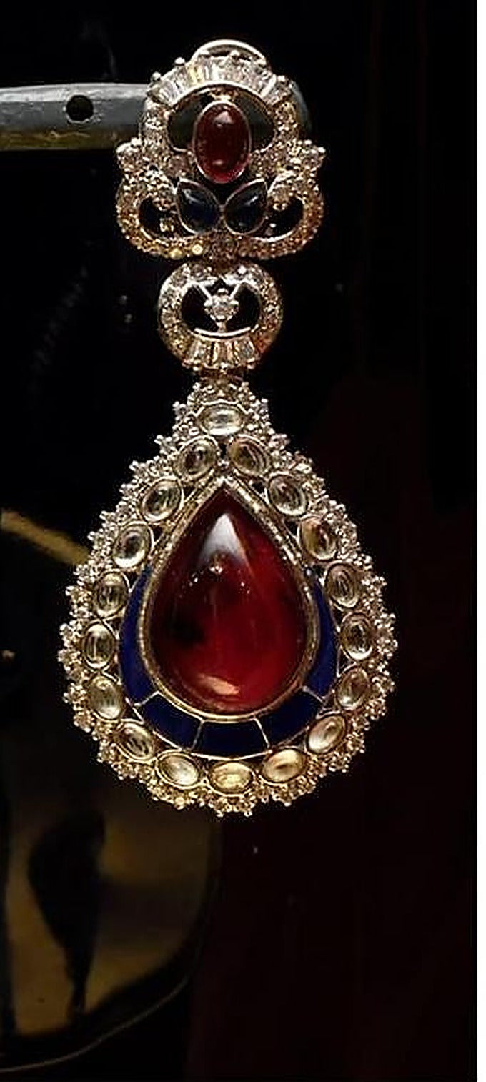925 Silver Ruby Sapphire Teardrop Earrings - Right earring