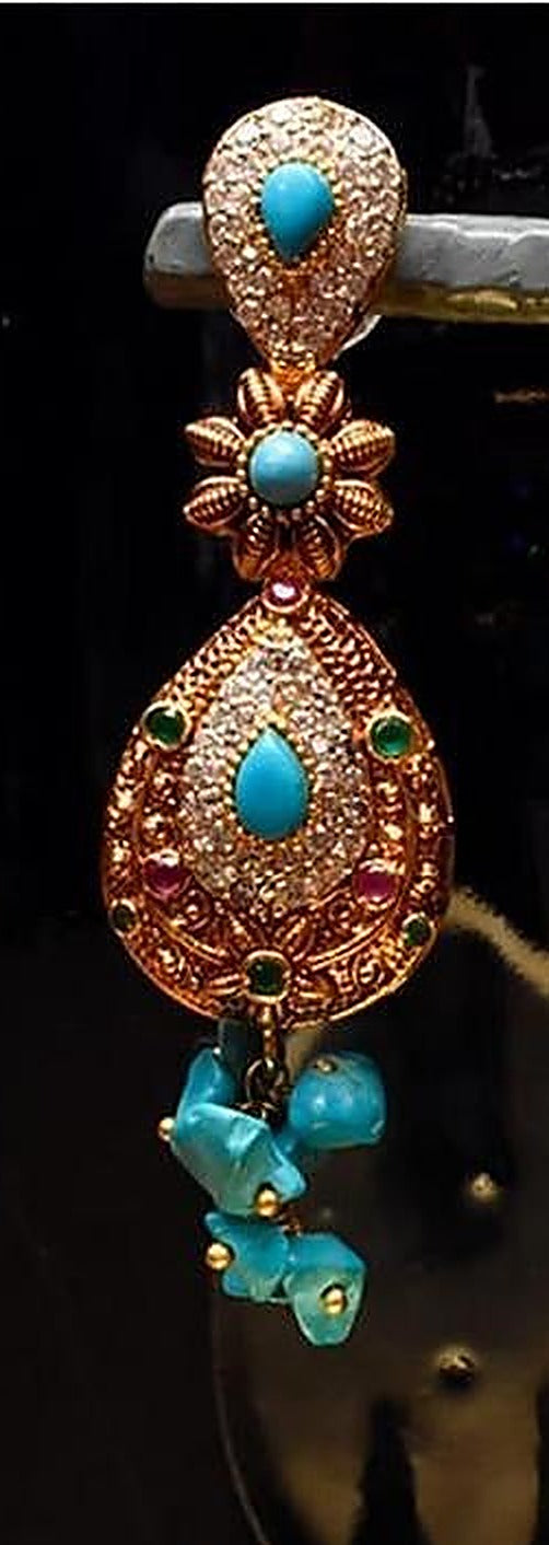 925 Silver Turquoise Coral Floral Drop Earrings - Left earring
