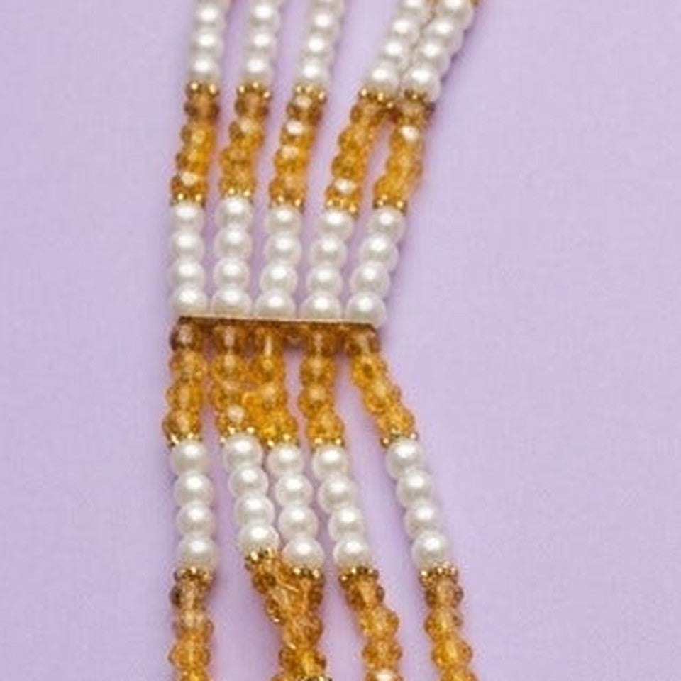Amber Glow Layered Pearl & Crystal Mala Necklace - Close-up: left spacer bar