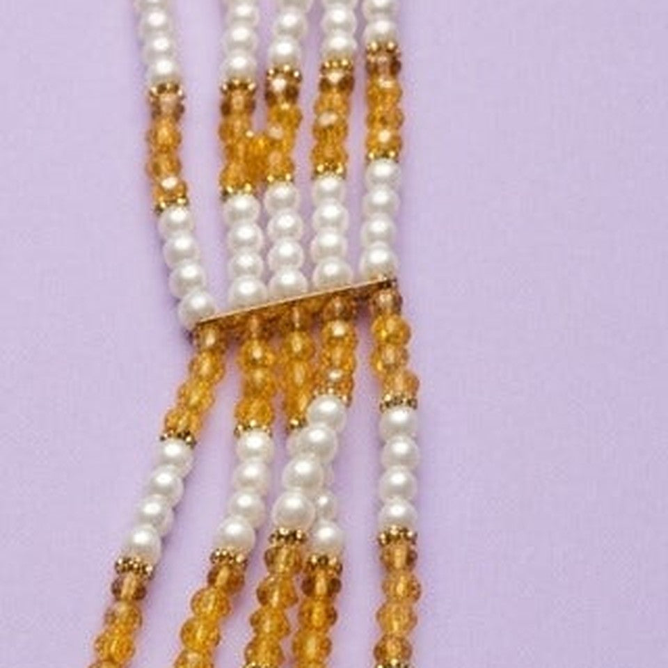 Amber Glow Layered Pearl & Crystal Mala Necklace - Close-up: right spacer bar