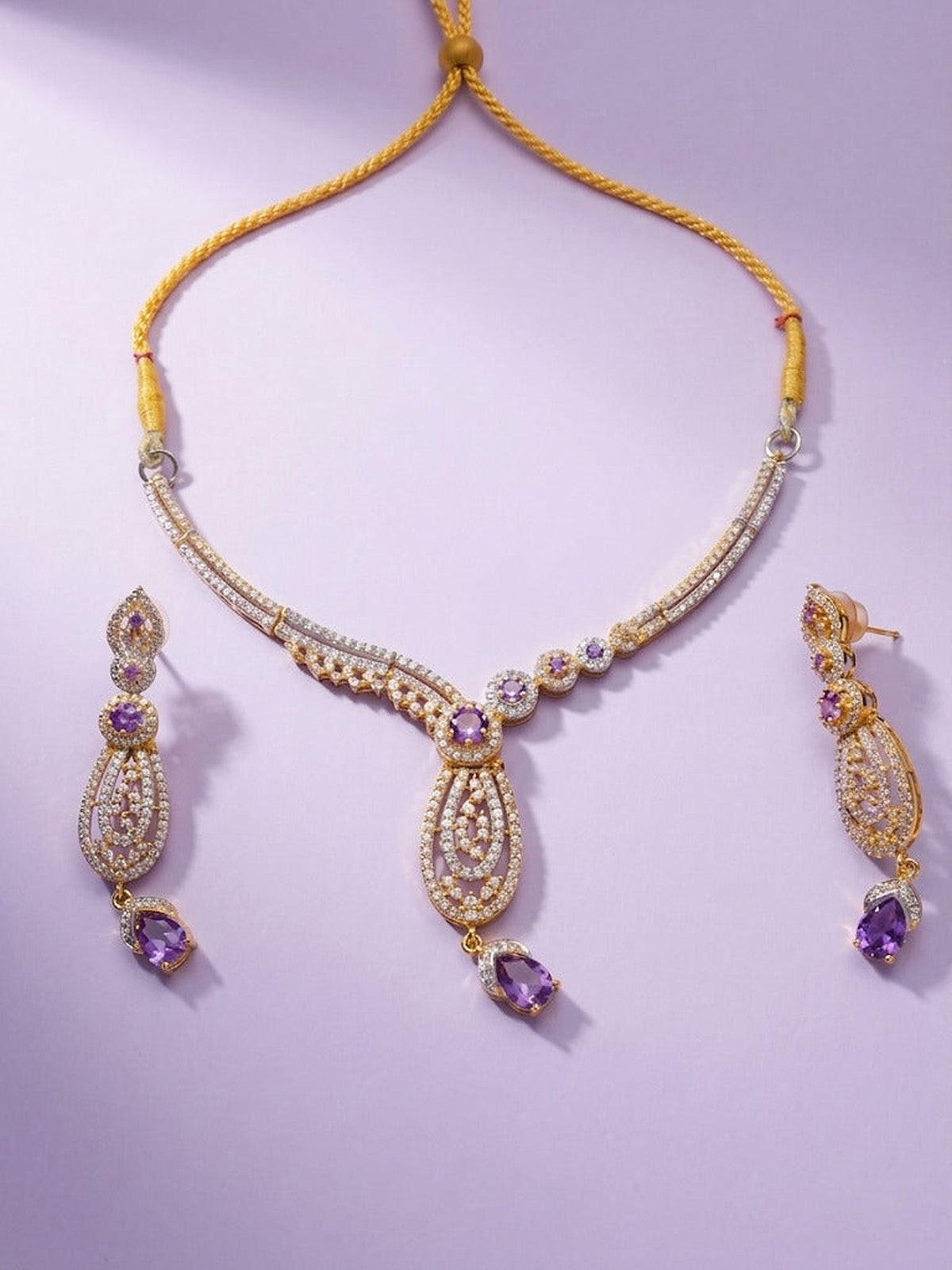 Amethyst Violet Filigree Necklace Set with Drop Earrings - Full set: necklace and earrings