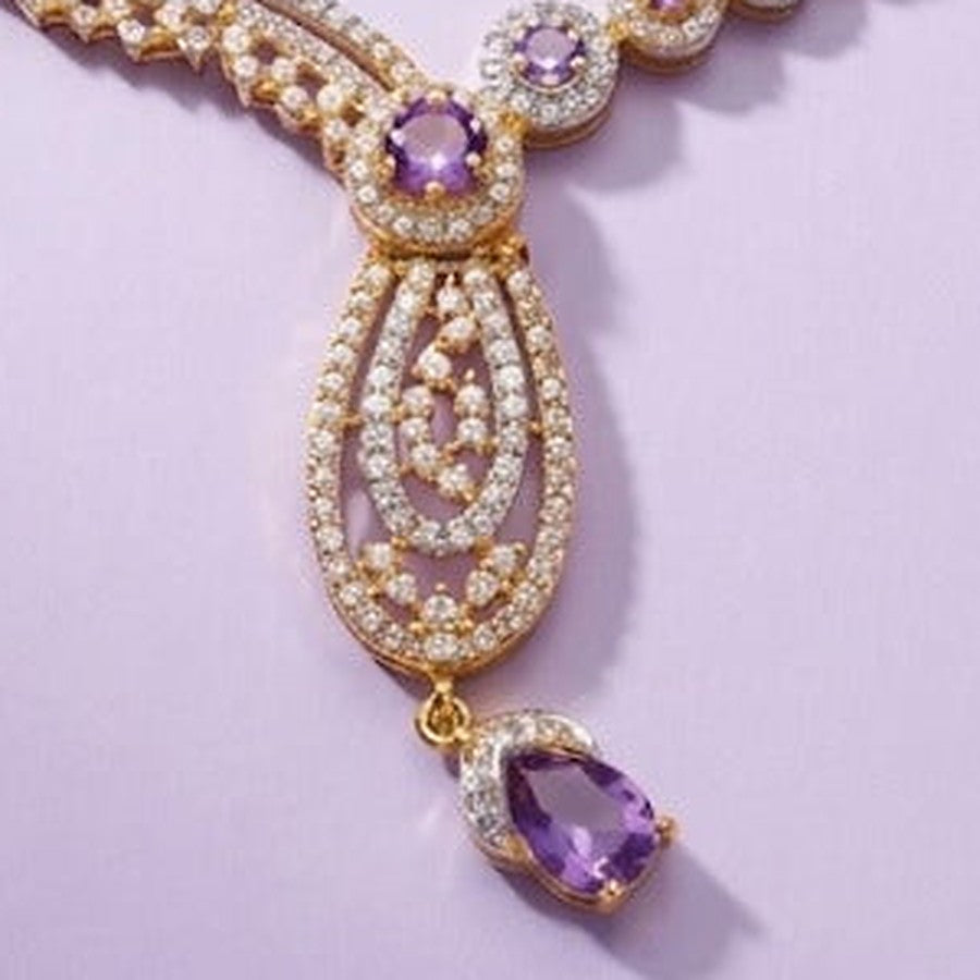 Amethyst Violet Filigree Necklace Set with Drop Earrings - Close-up: centre pendant and drop