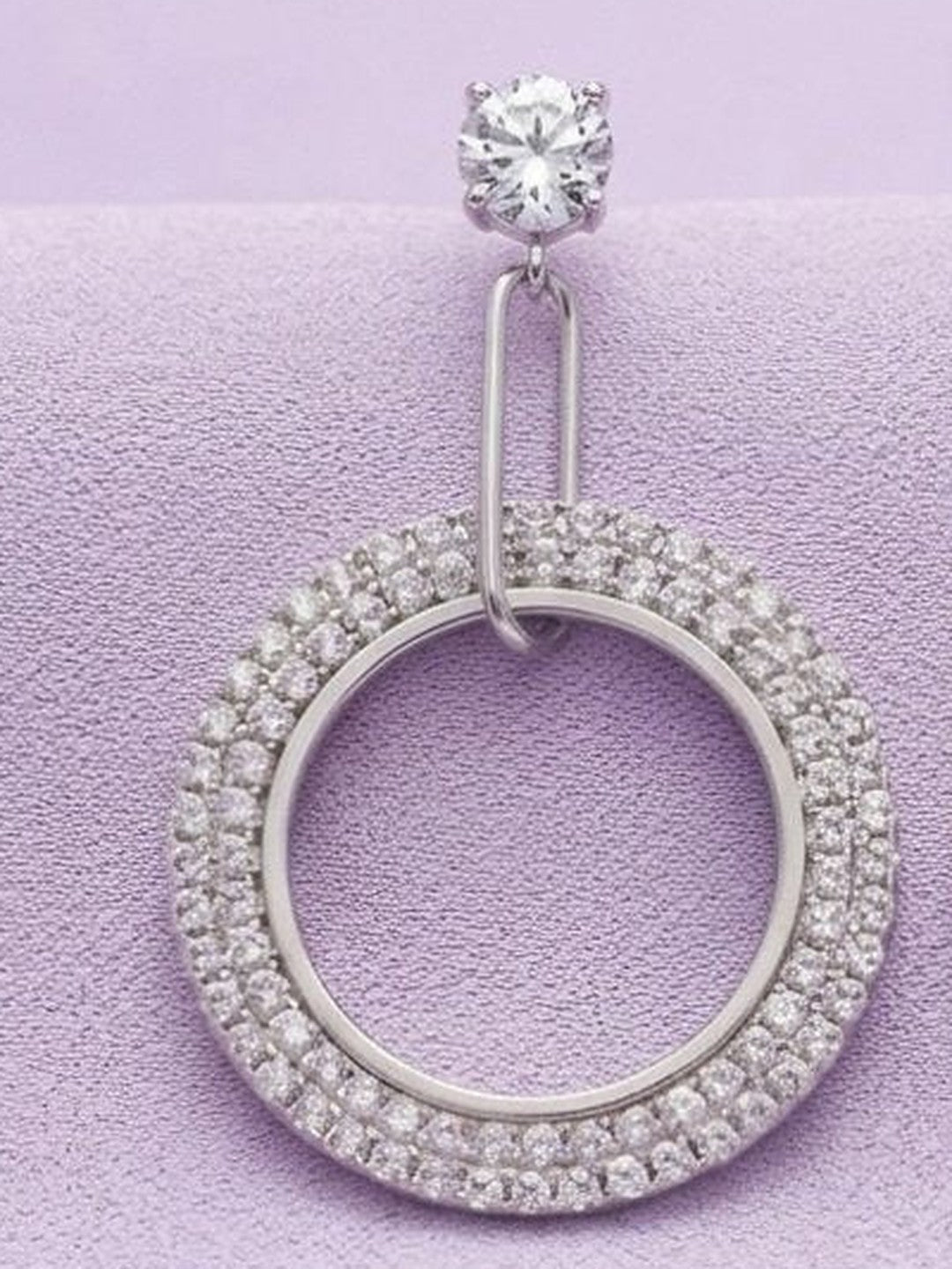 Celestial Pavé Circle Drop Earrings - Close-up: left earring