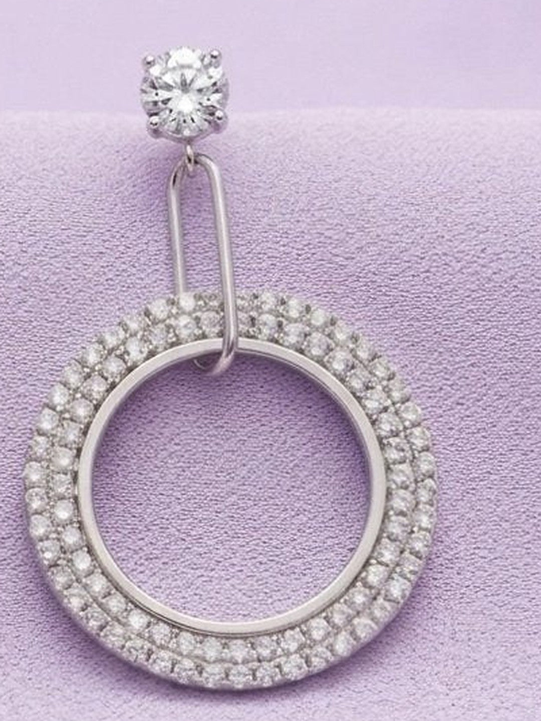 Celestial Pavé Circle Drop Earrings - Close-up: right earring