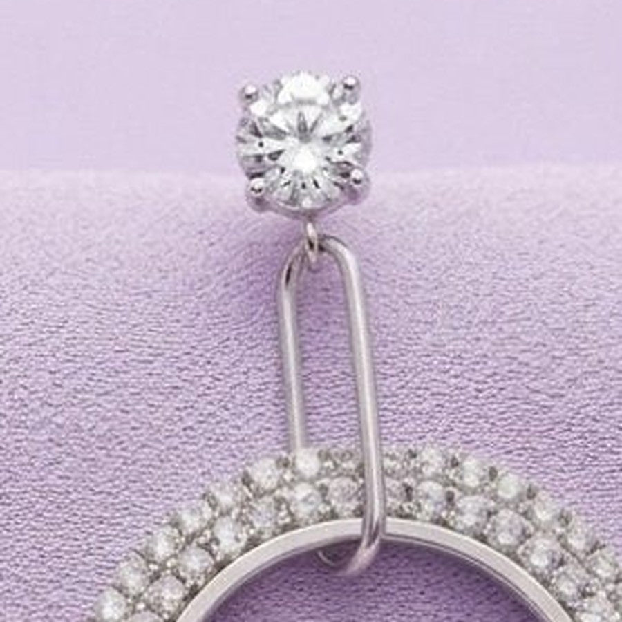 Celestial Pavé Circle Drop Earrings - Close-up: round stud and link