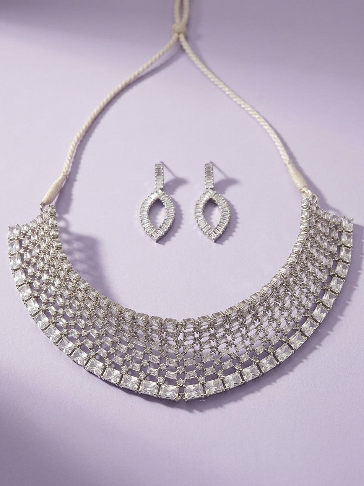 Crystal Lattice Mesh Choker & Earrings Set - Full set: choker and earrings
