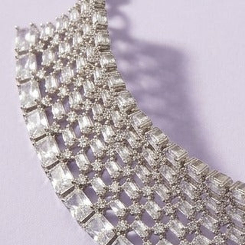 Crystal Lattice Mesh Choker & Earrings Set - Close-up: choker left side