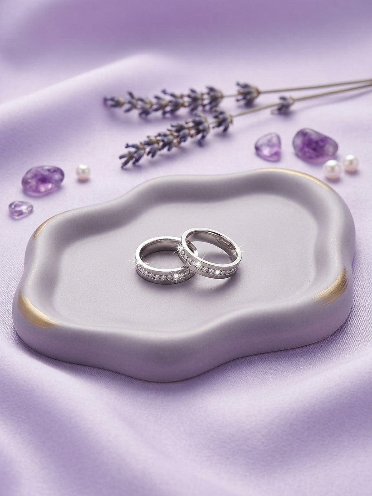 Eternity Pavé Band Ring - Hero view: pair of rings on tray