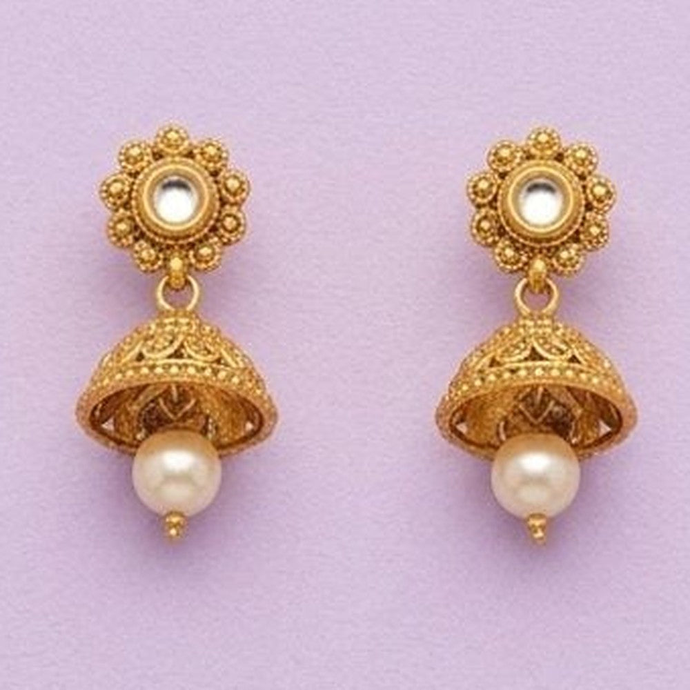 Heritage Gold Filigree Kundan & Jhumka Necklace Set - Close-up: jhumka earrings