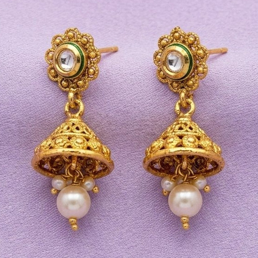 Heritage Gold Filigree Kundan & Jhumka Necklace Set - Earring pair, tighter crop