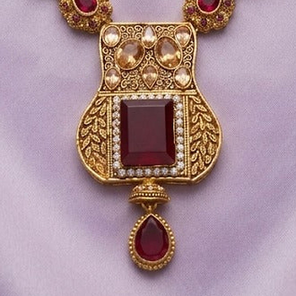 Regal Ruby Gemstone Pendant Necklace - Close-up: ruby pendant and drop