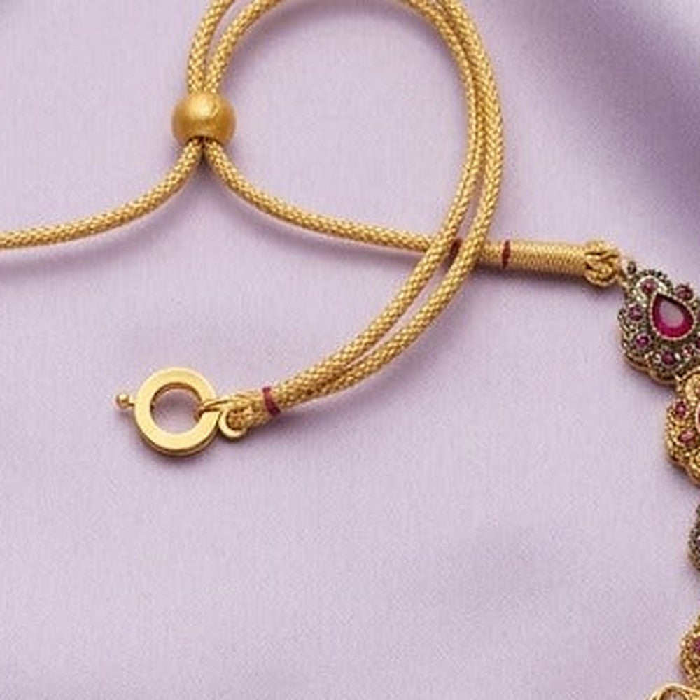 Regal Ruby Gemstone Pendant Necklace - Close-up: adjustable cord and ring clasp