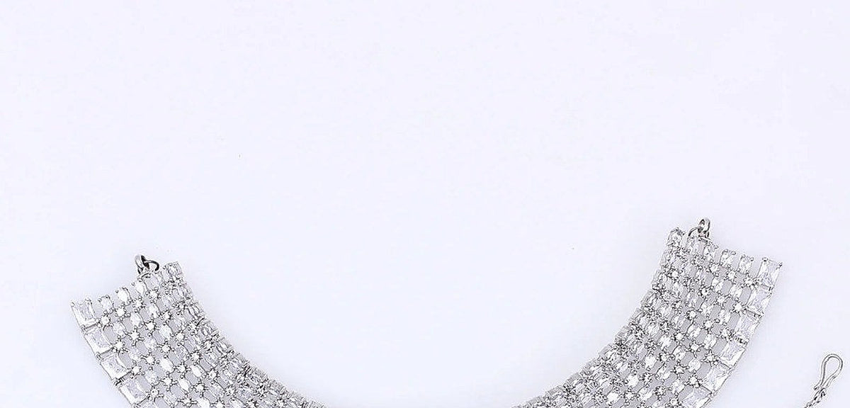 Silver Zircon Statement Choker Set - Close-up: choker