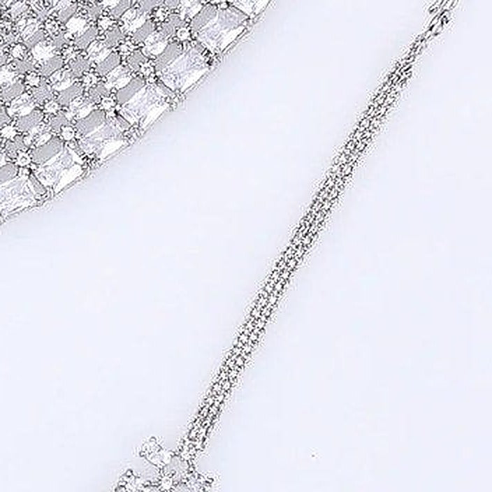 Silver Zircon Statement Choker Set - Close-up: maang tikka