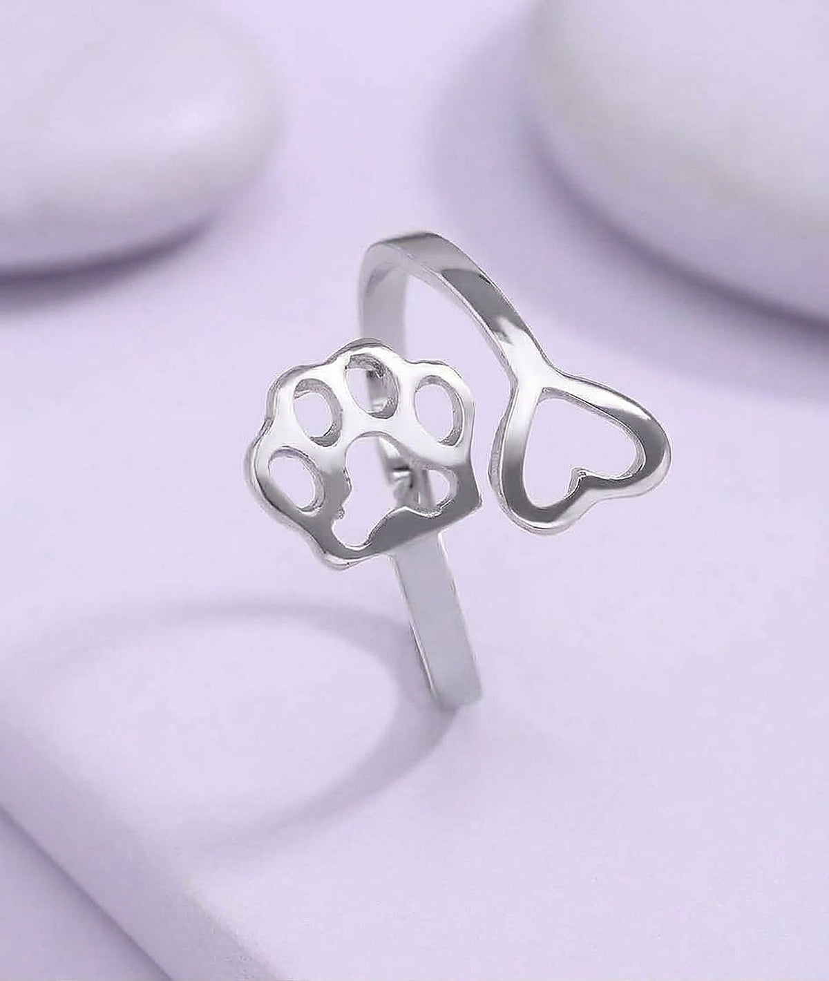 The Paw Prints Heart Ring - Silver ring, full frame