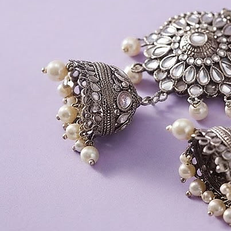 The Royal Heritage Kundan Jhumkas with Sahara Chains - Close-up: jhumkas